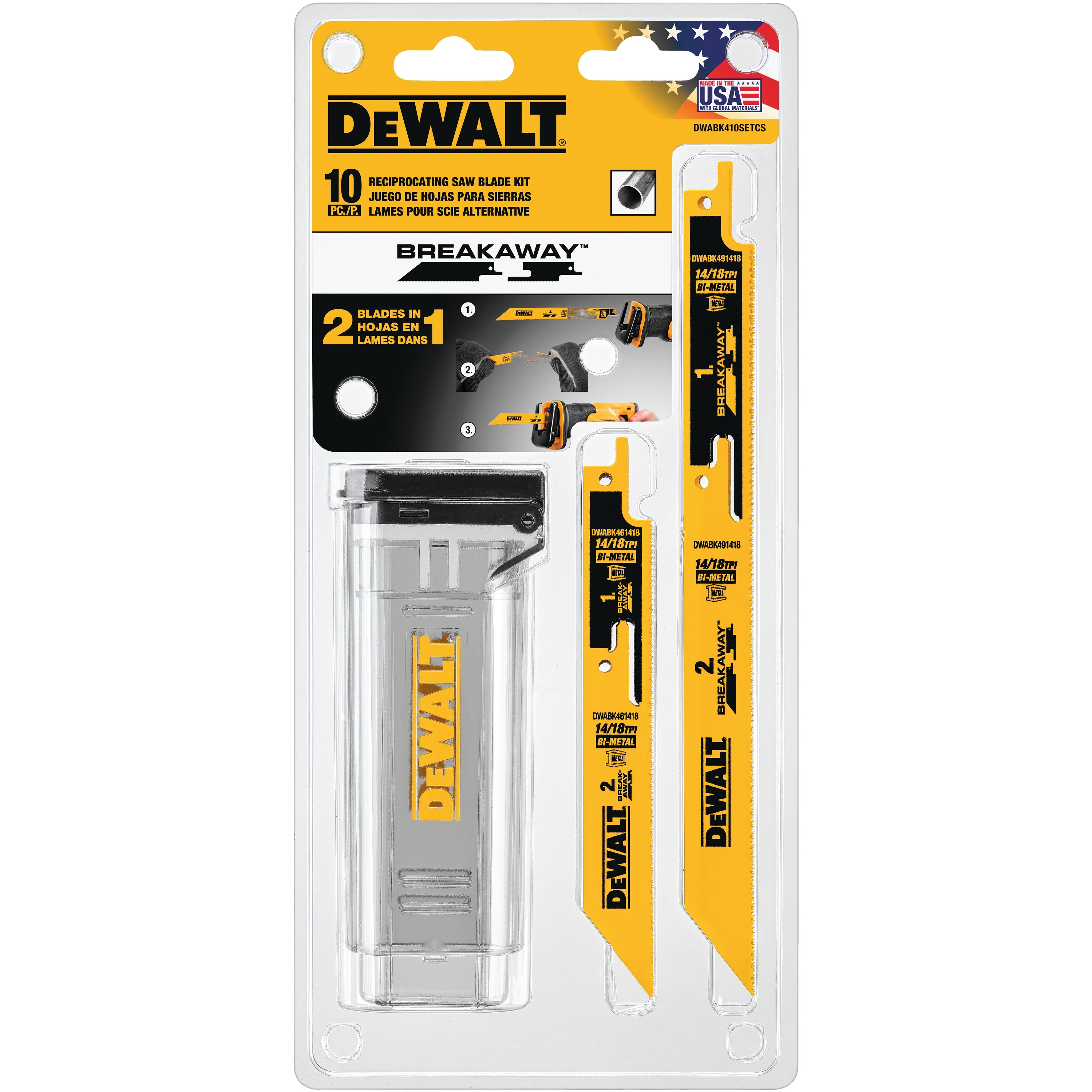 10PC. BREAKAWAY™ RECIPROCATING SAW BLADE SET W/CASE DWABK410SETCS