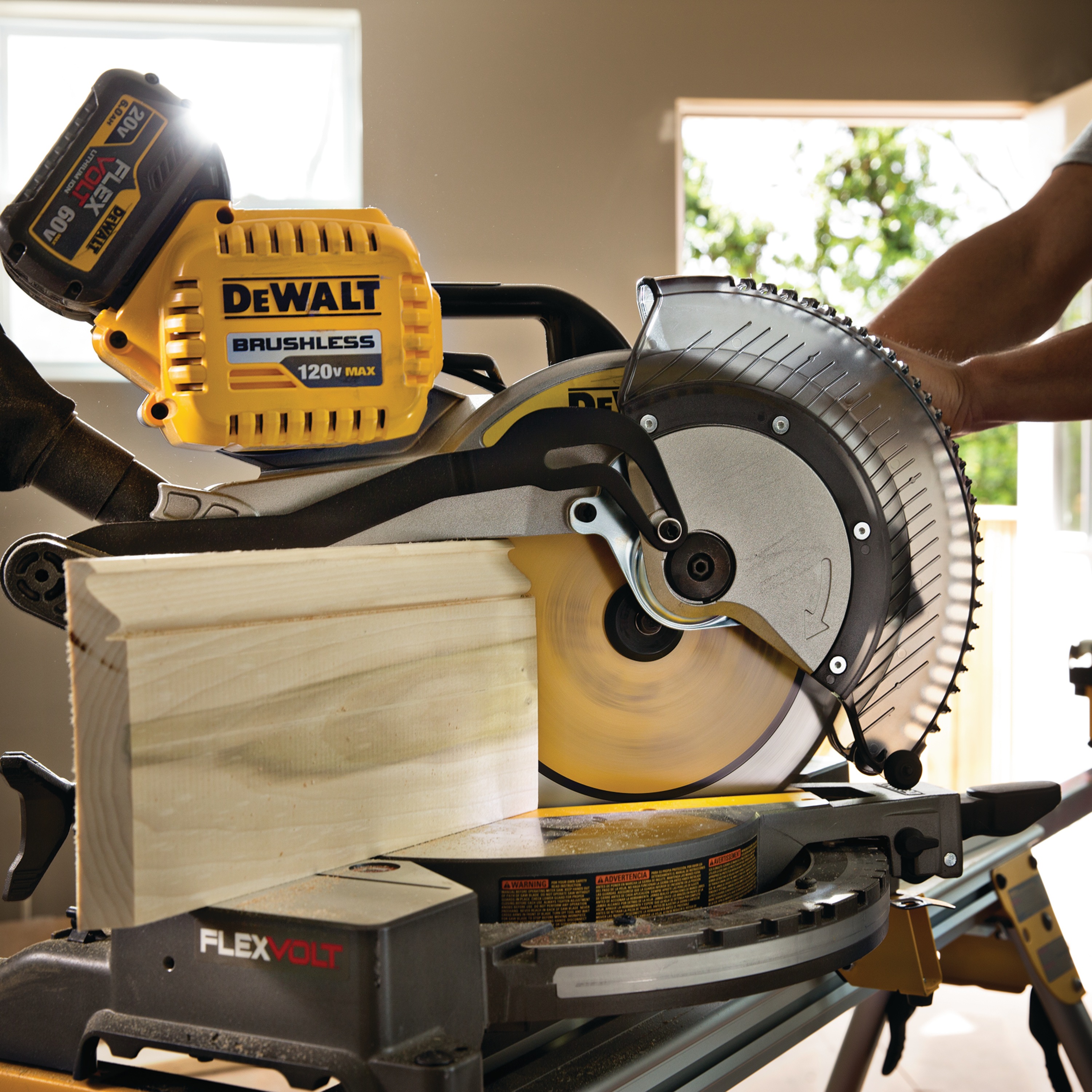 Miter saw blade in action.