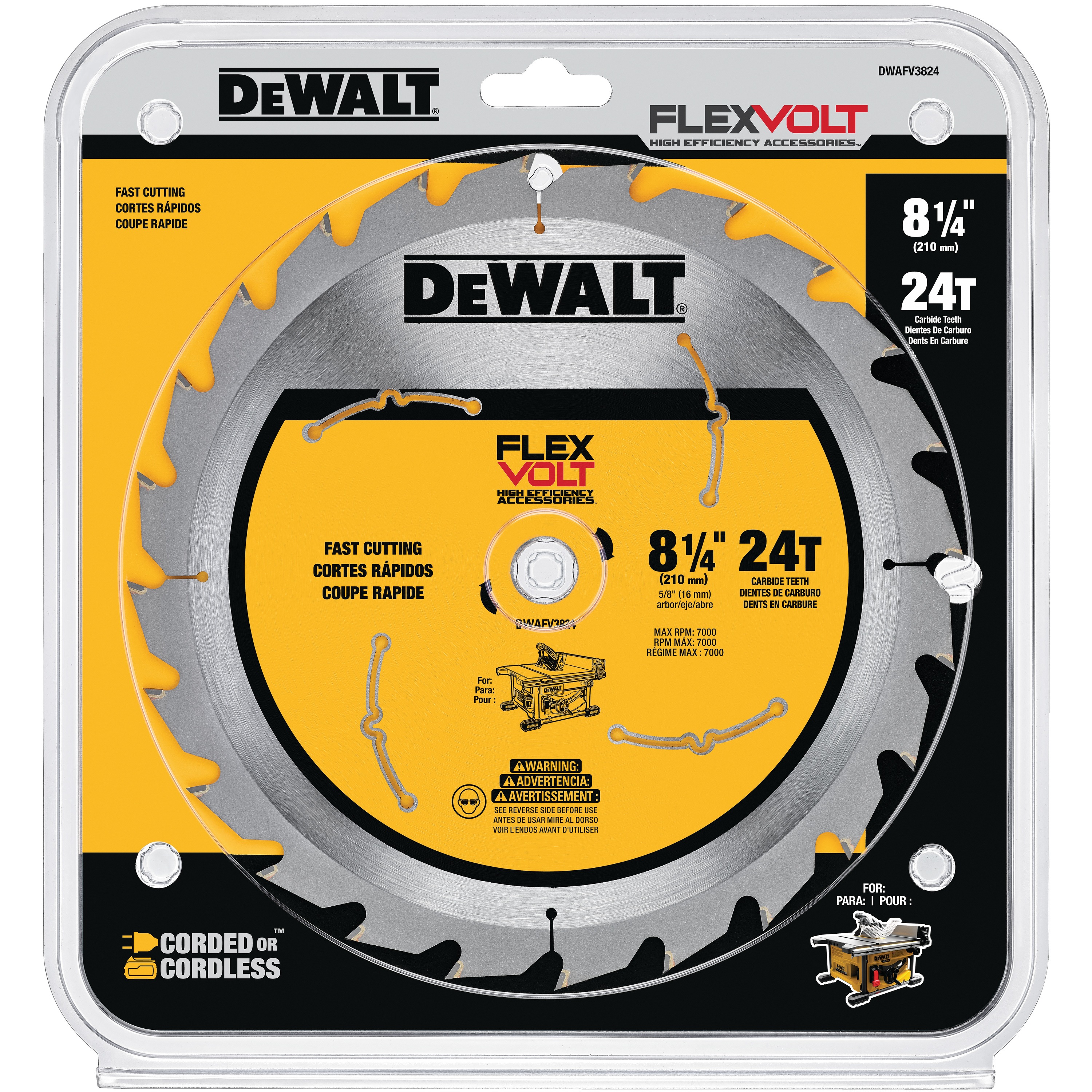 8-quarter inch Table saw blade packed in a plastic cover.