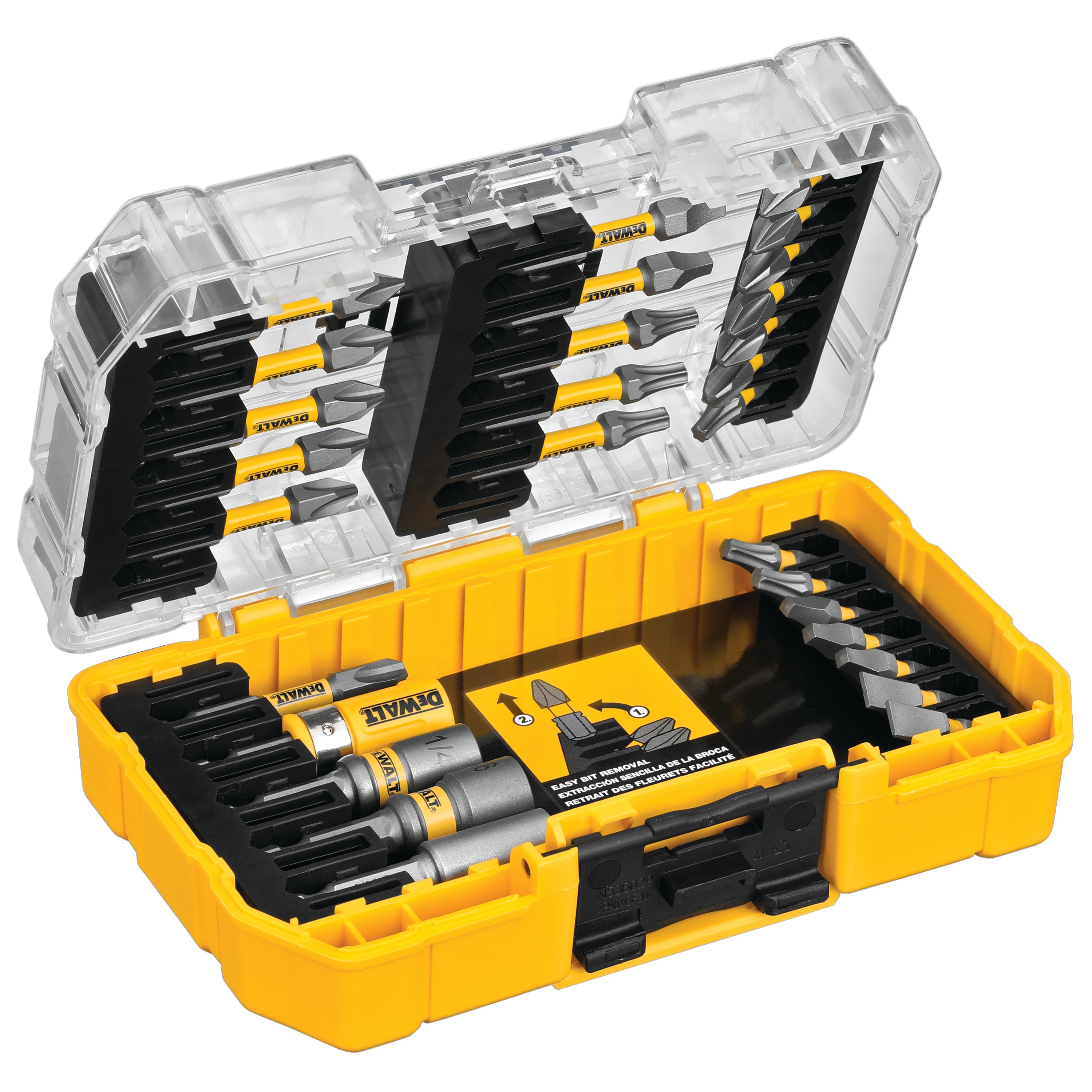 Profile of max fit screwdriving bit sets with open Tough Case system.