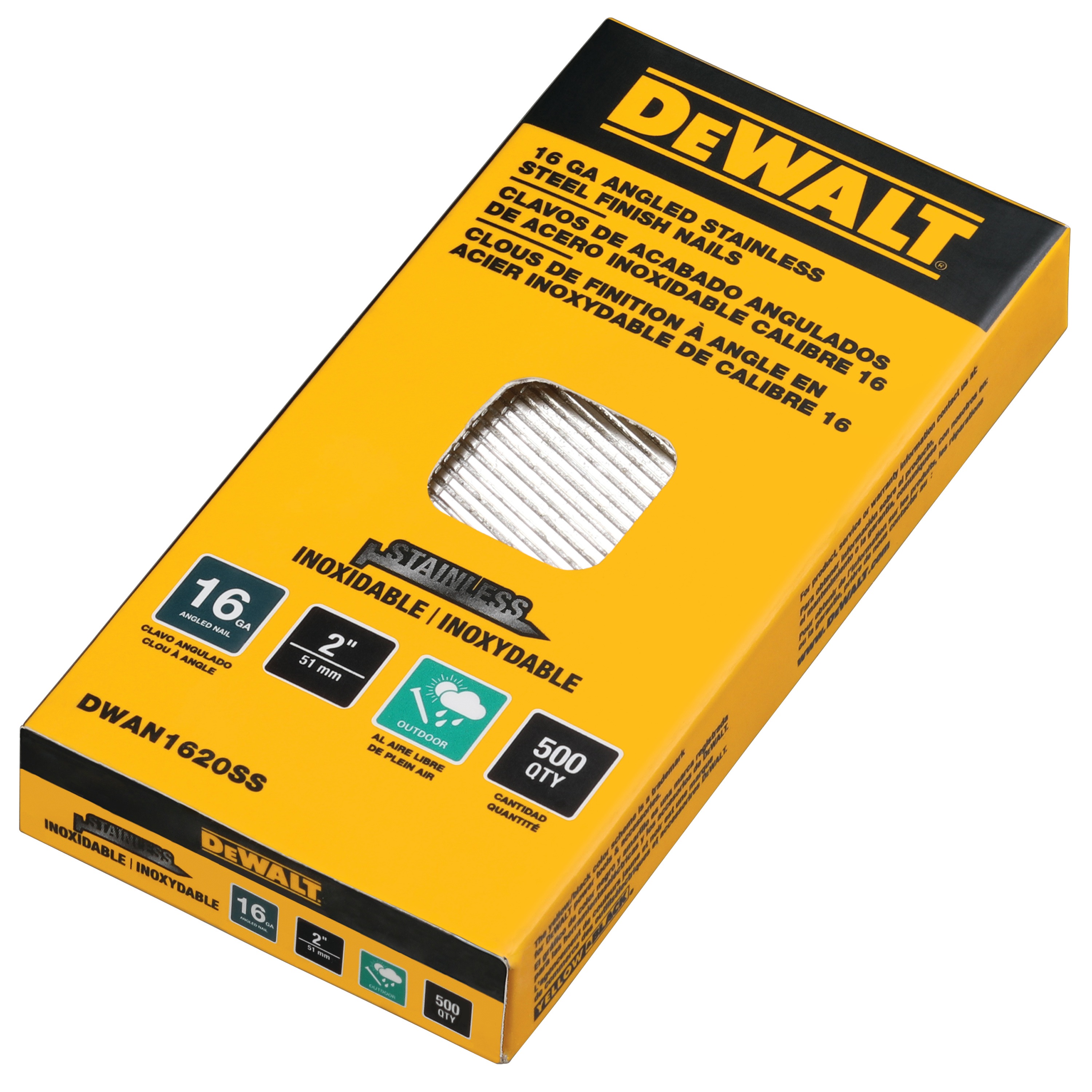 16 GA, 2" Stainless Steel Angle Finish Nails DWAN1620SS DEWALT