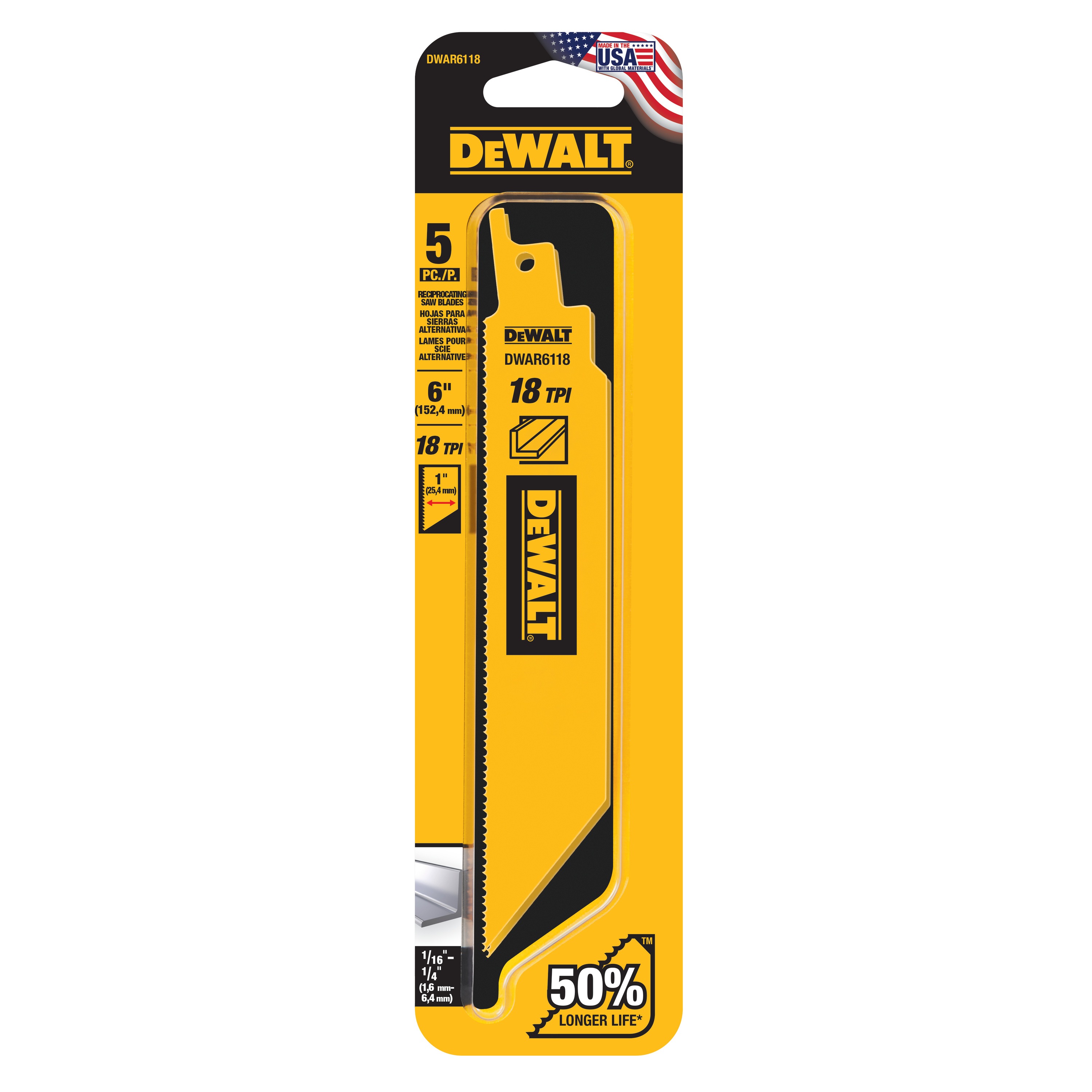 Heavy Metal BiMetal Reciprocating Saw Blades DWAR6118 DEWALT