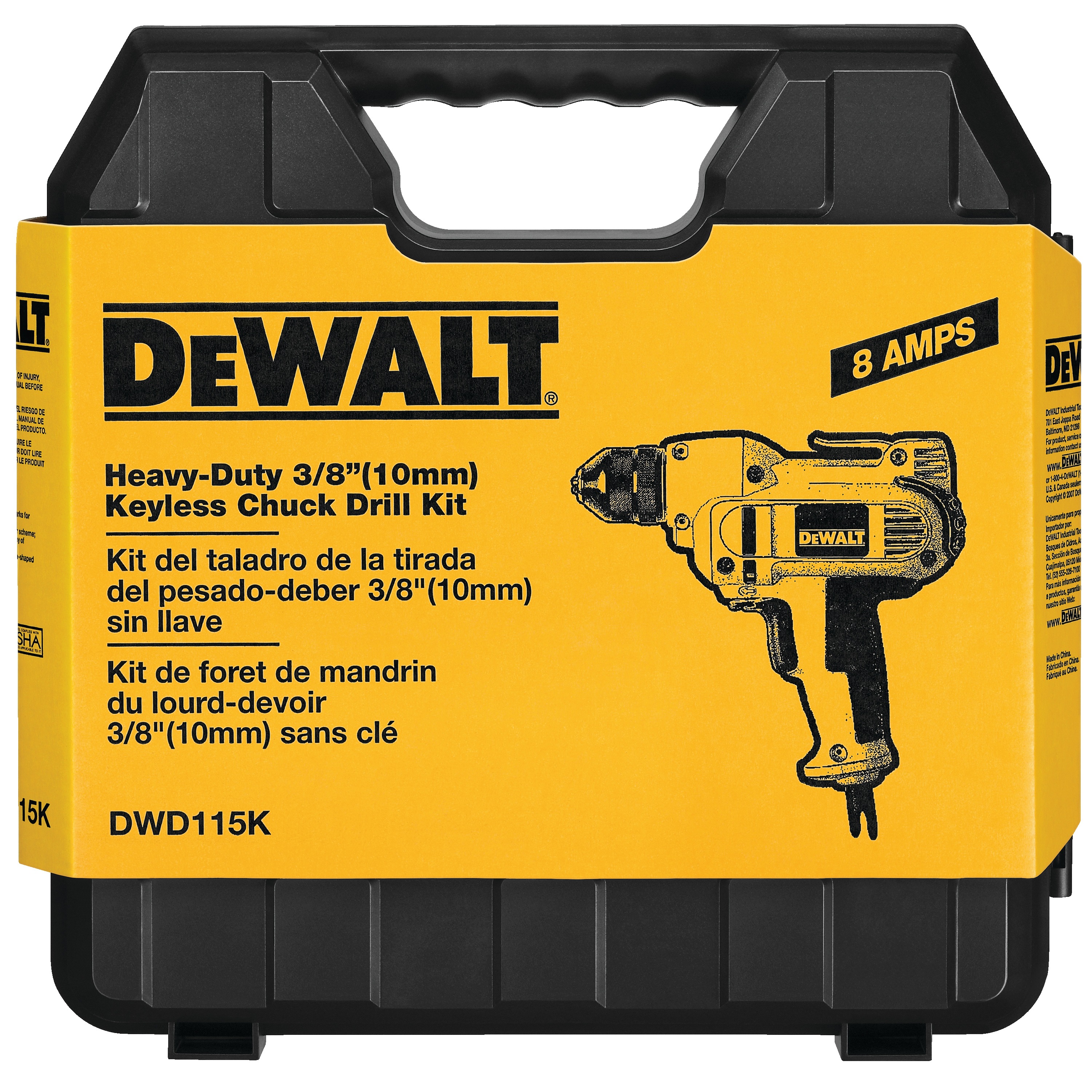 3/8" (10mm) VSR Midhandle Drill Kit with Keyless Chuck DWD115K DEWALT
