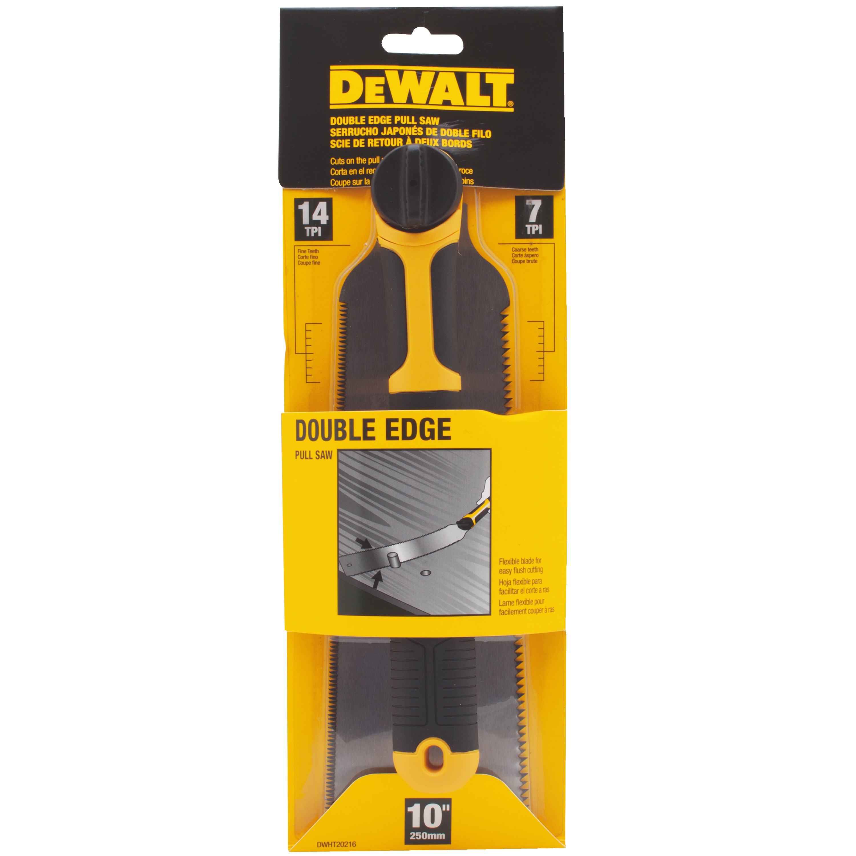 Double Edge Pull Saw in carded blister packaging. 
