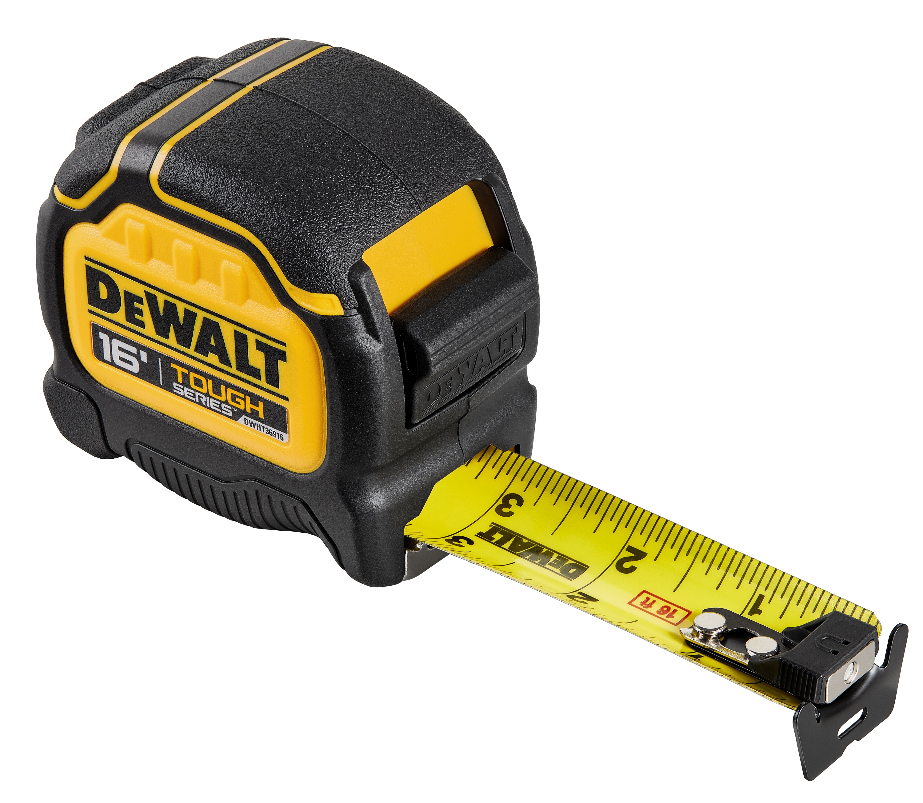 Profile of Tough Series 16 feet Tape Measure with blade pulled out. 
