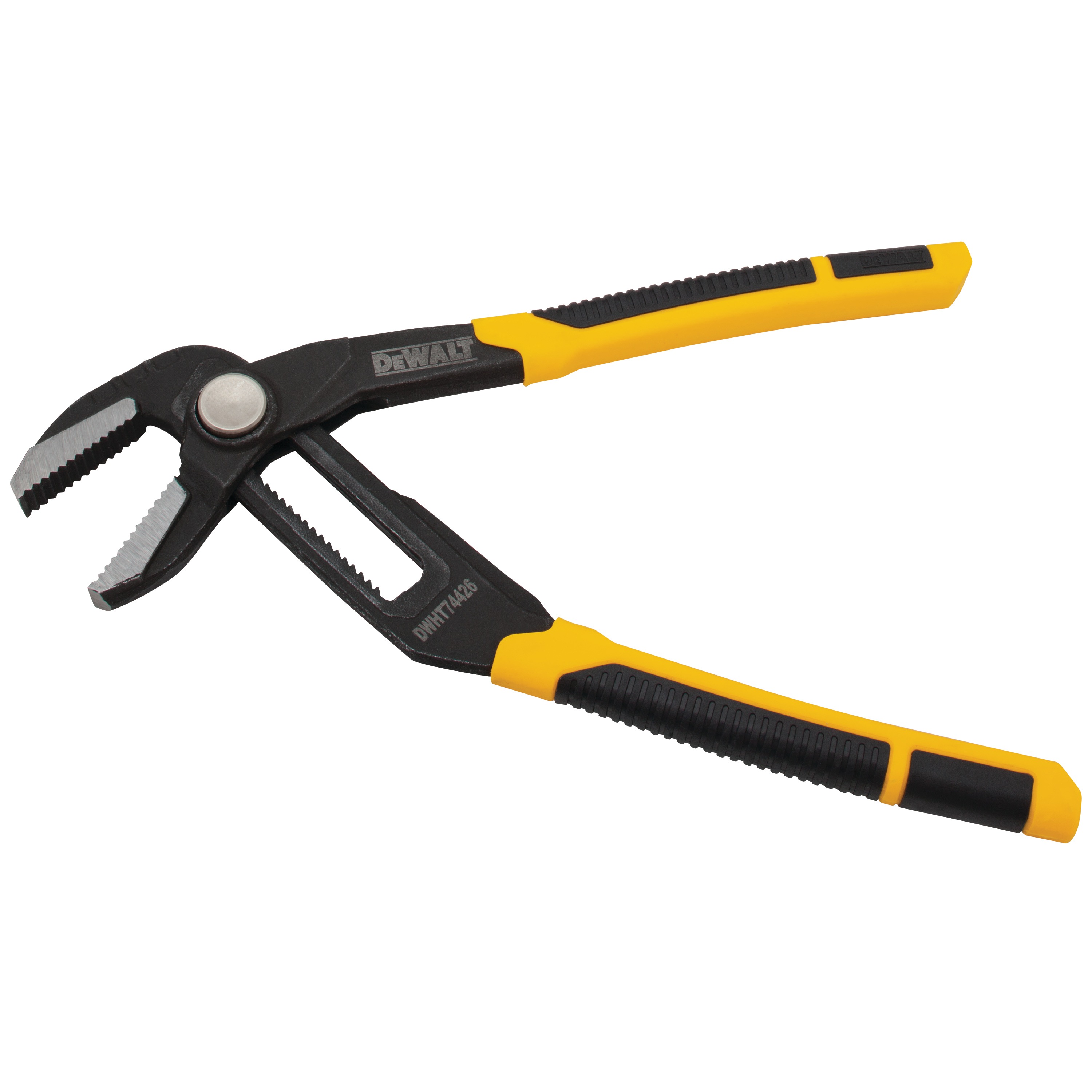 Profile of  opened 8 inch Straight Jaw Pushlock Pliers.