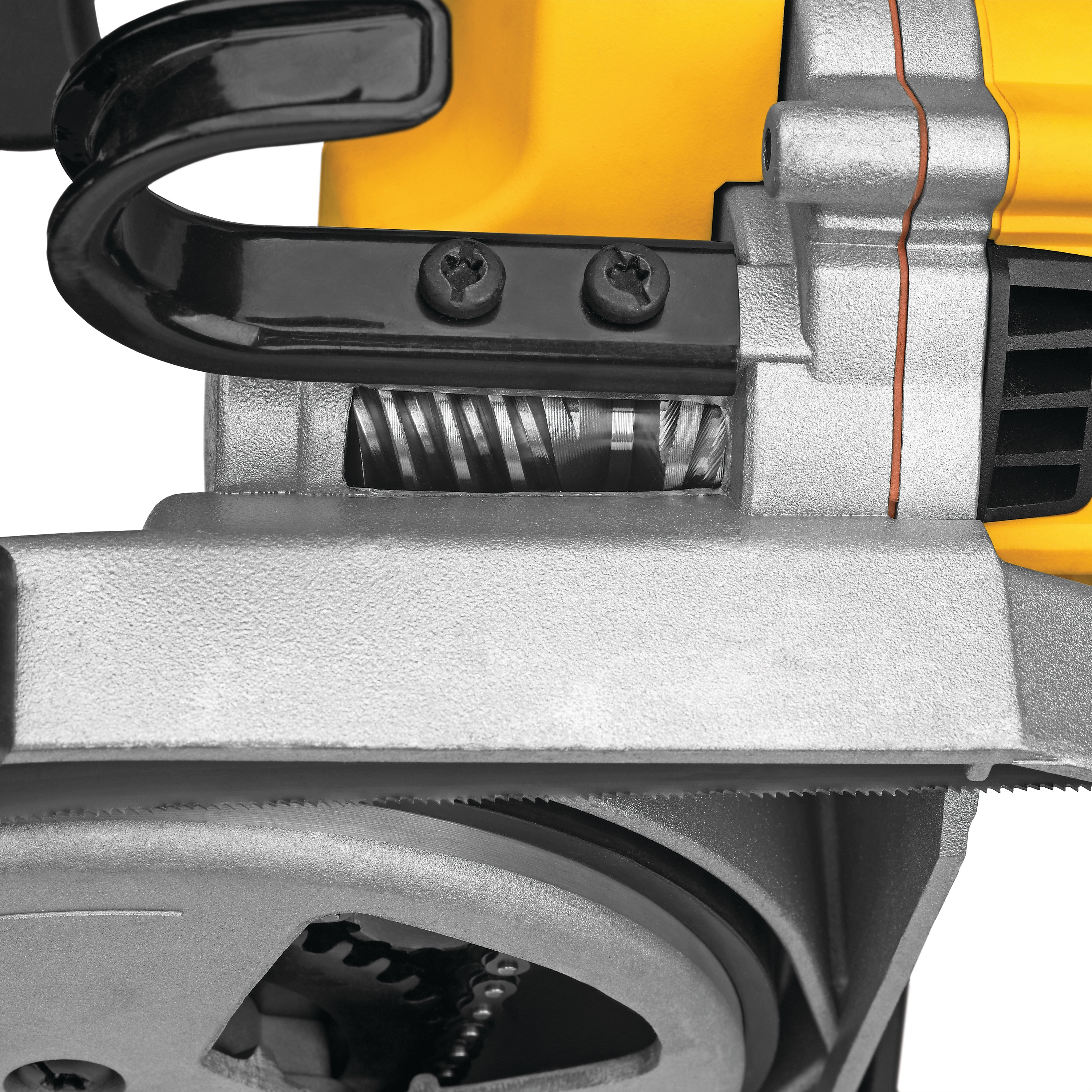 Close up of blade tracking adjustment feature of Deep Cut Band Saw.