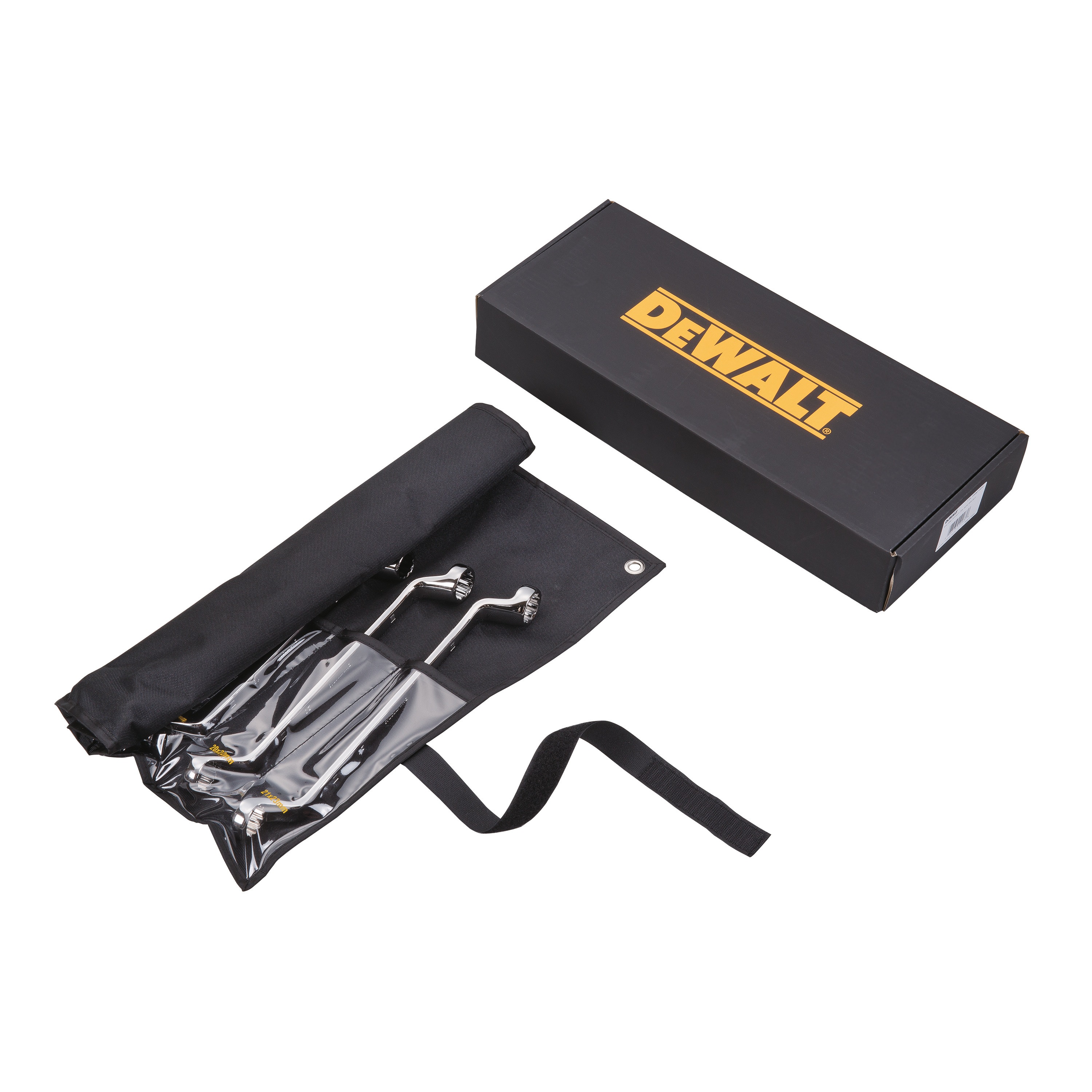 DEWALT 5 piece full polish offset double box wrench set with its case.