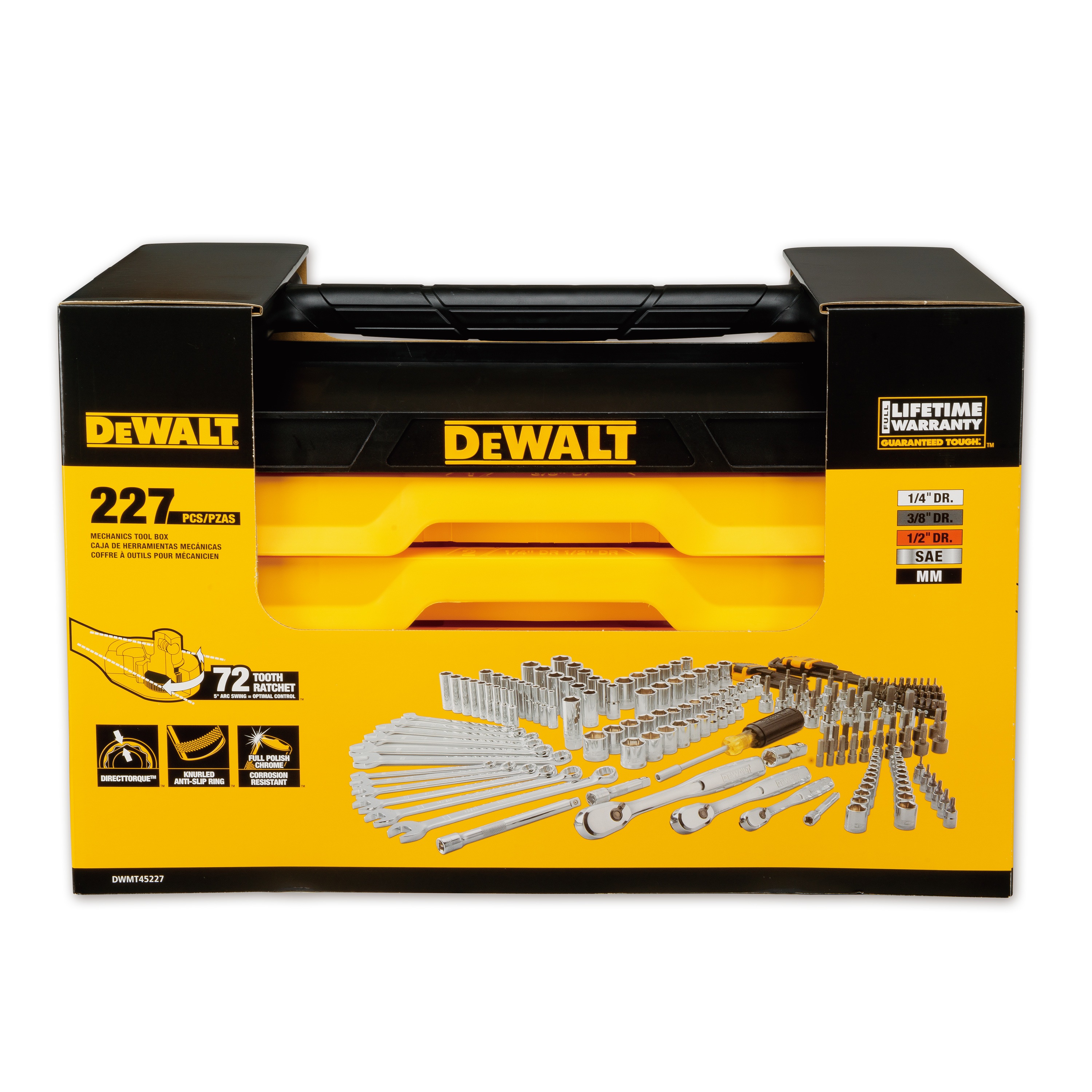 3 drawer box for 227 piece DEWALT mechanics tools set packed.