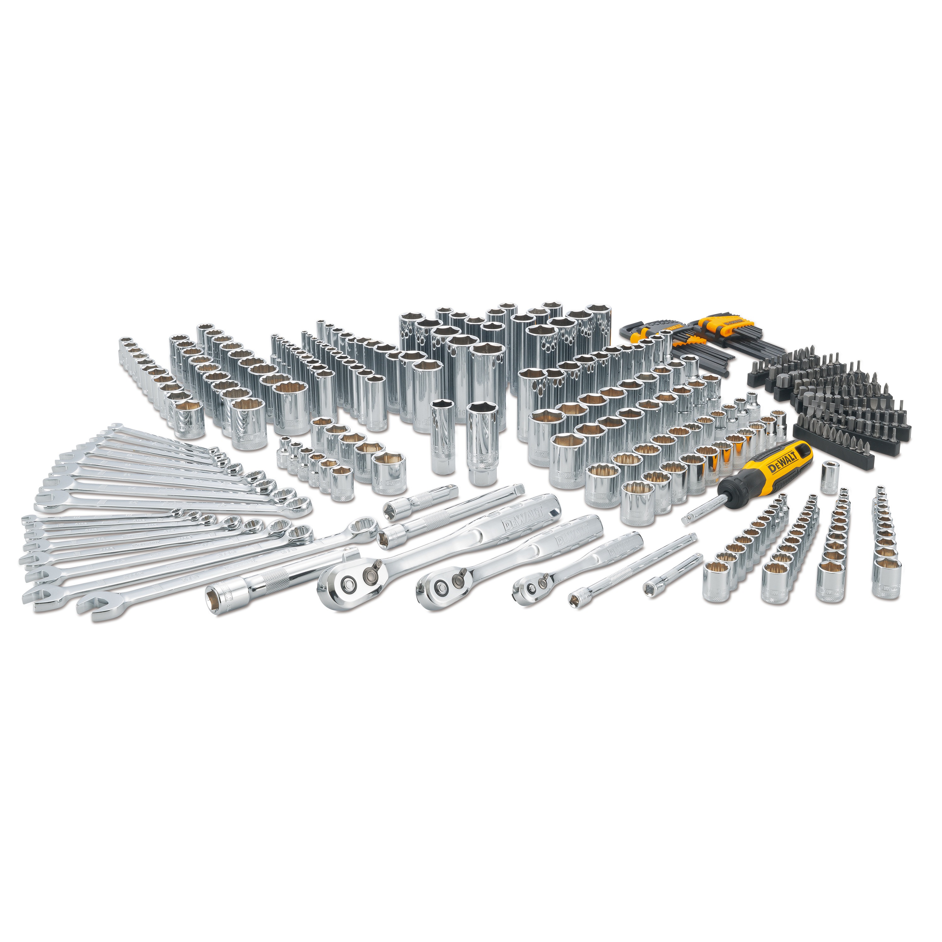 Profile of 341 piece DEWALT mechanics tools set.