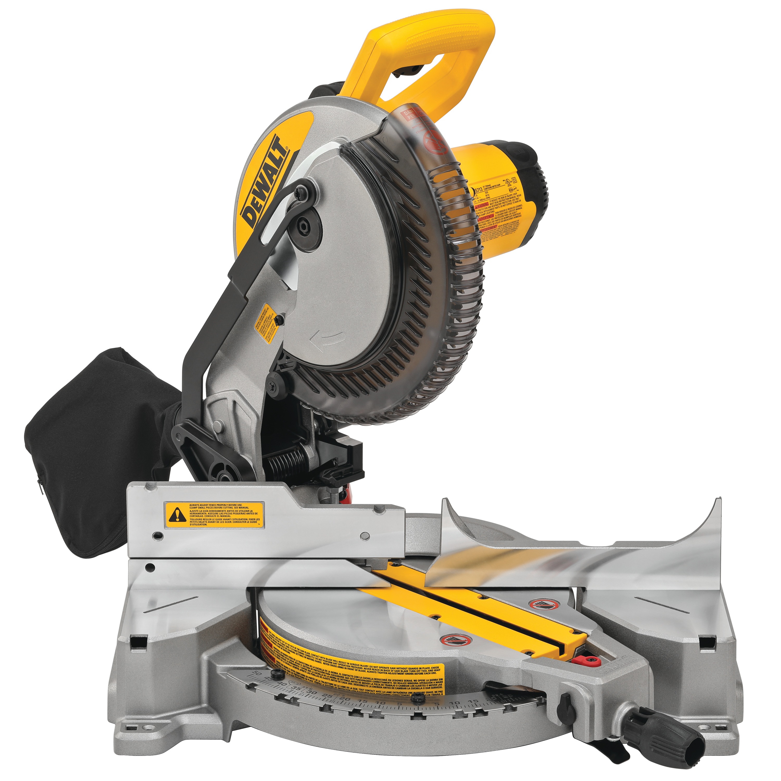 Profile of electric single bevel compound miter saw.