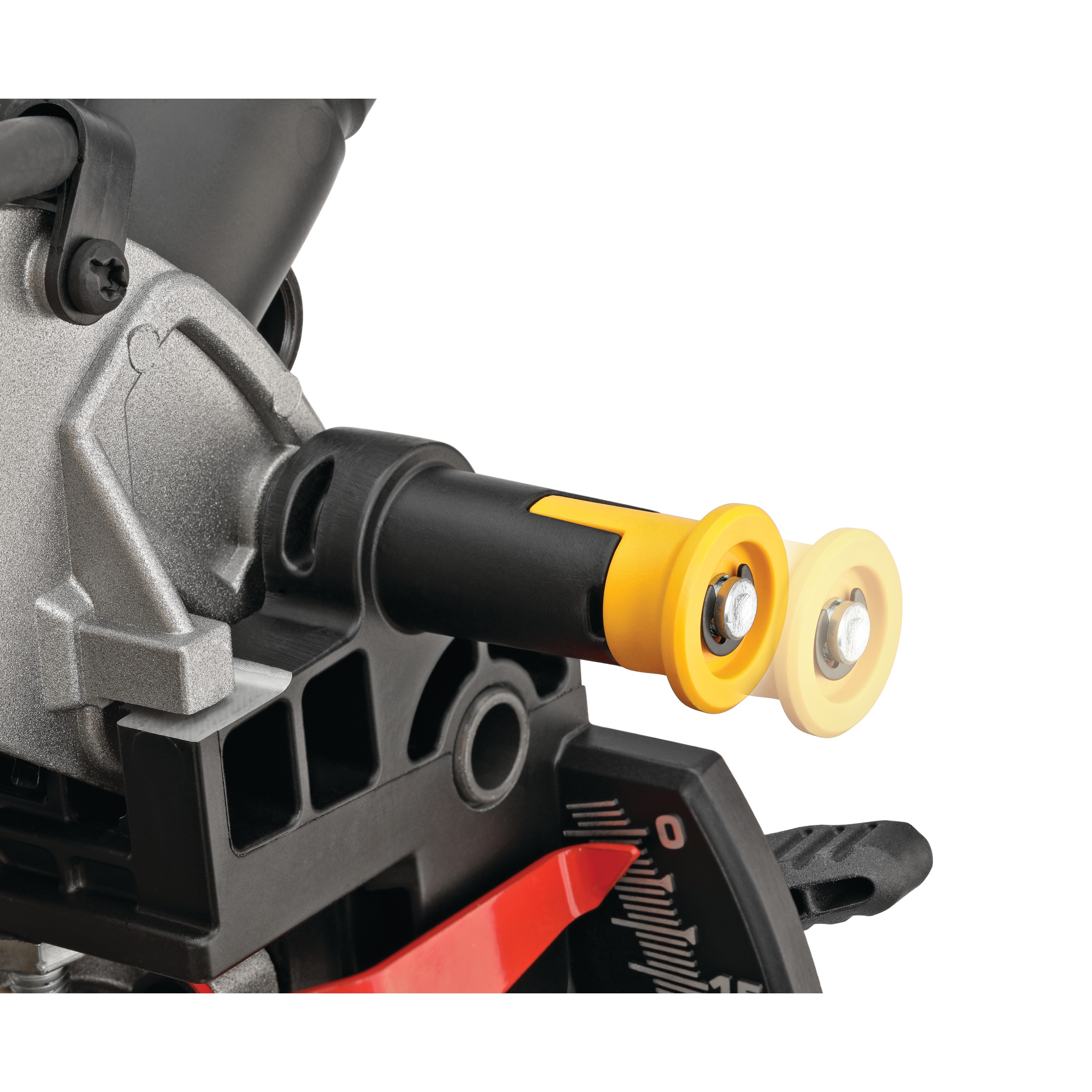 Turn knob lock feature of electric single bevel compound miter saw.