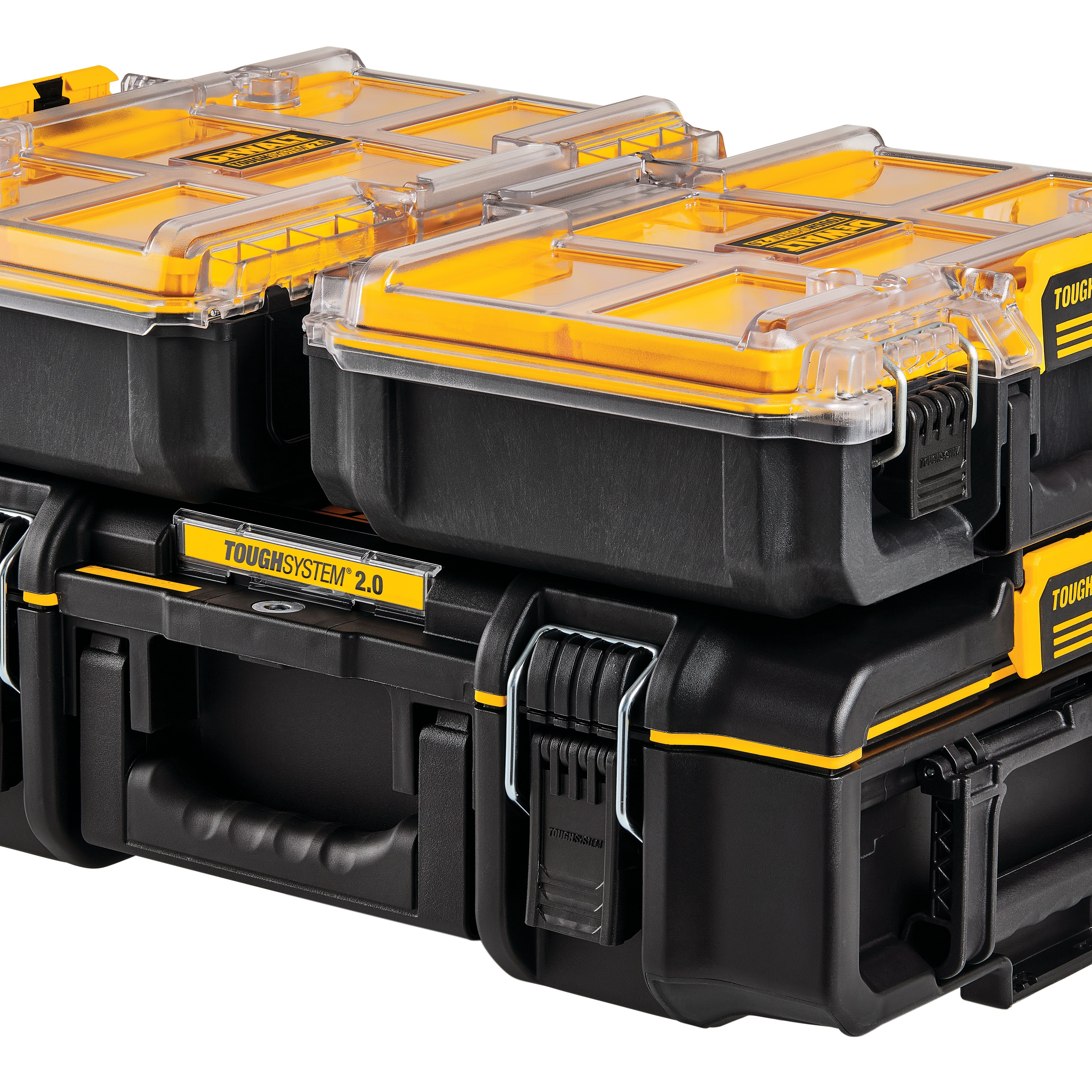 Two tough system 2.0 deep compact organizers stacked on top of a larger case.