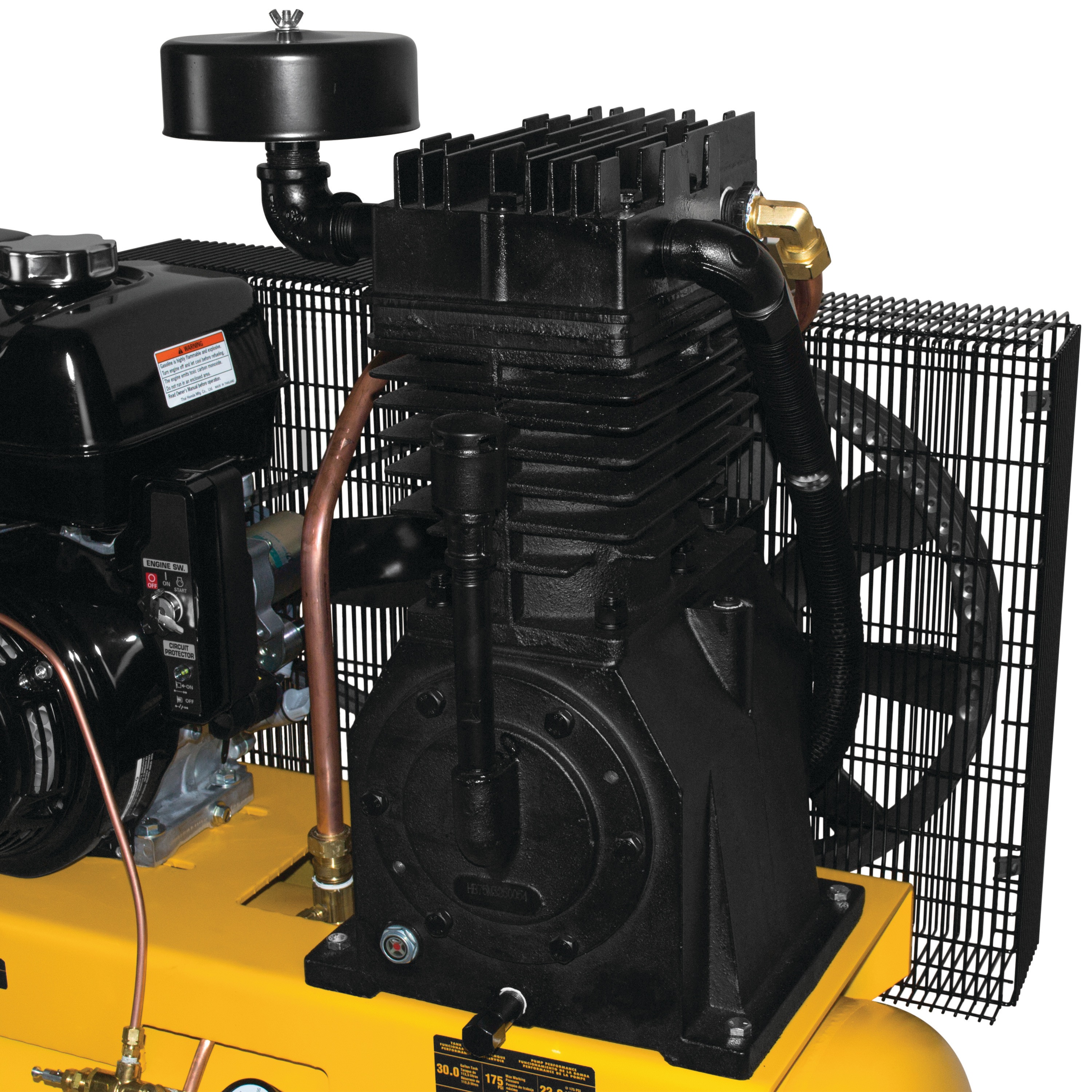 Diesel engine feature of 30 Gallon 2 stage portable gas powered truck mount air compressor.
