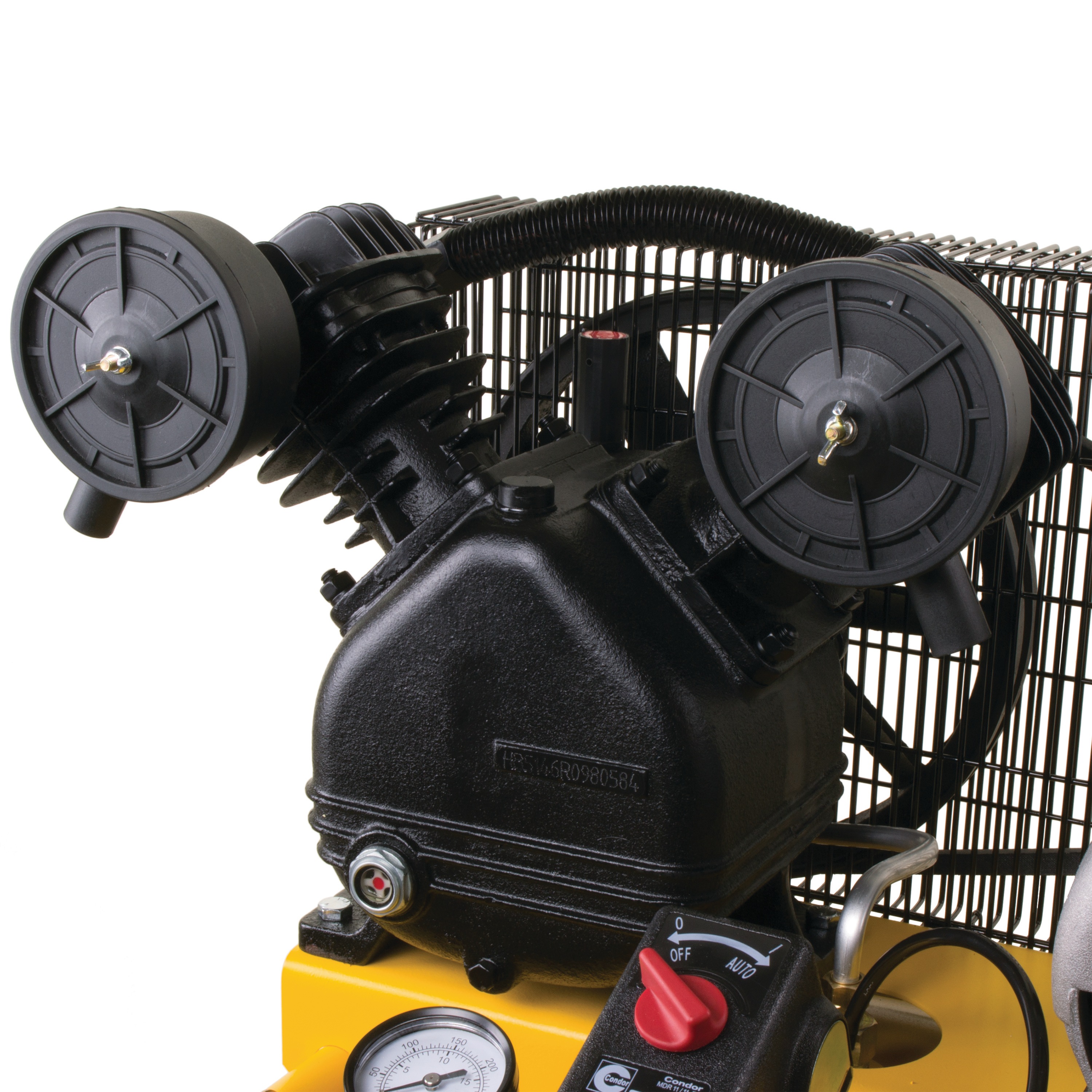 Twin V cast iron pump with 1 piece cast iron crank case feature of 30 gallons Portable Electric Air Compressor.