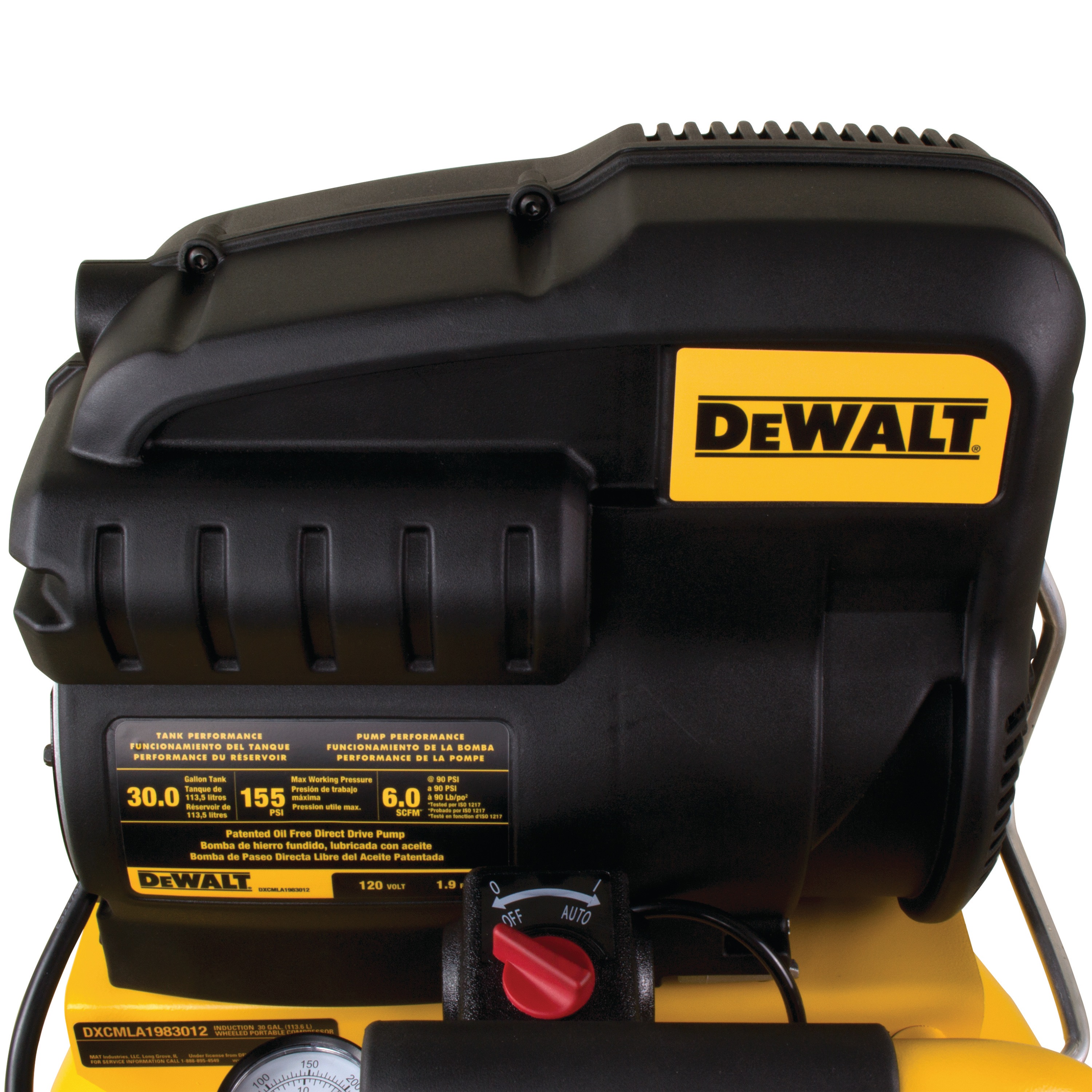 Patented oil free direct drive pump feature of 30 gallons Portable Electric Air Compressor.