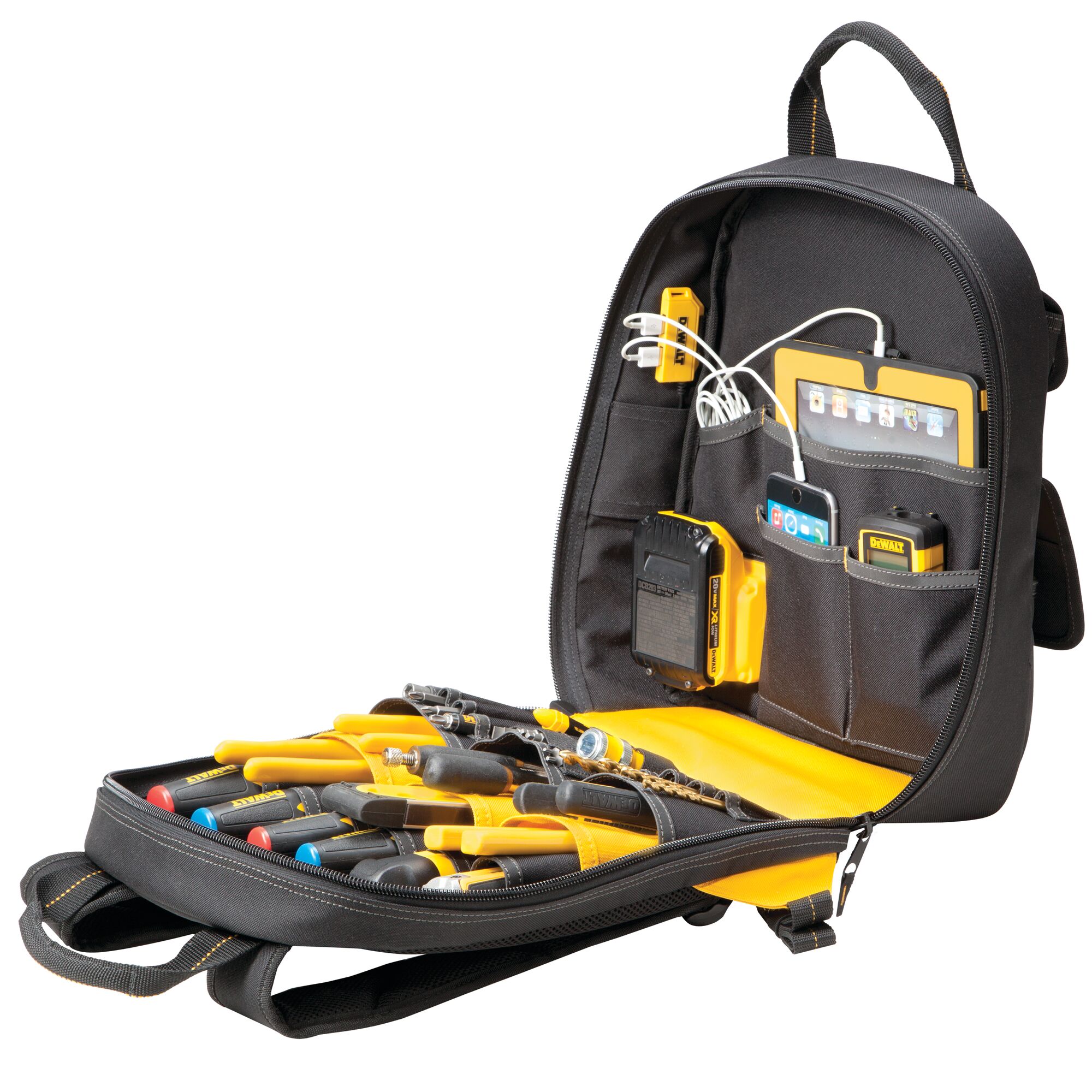 【お年玉セール特価】 Tool Charging USB DGC530 DeWalt Back Black/Yellow Pocket), (23 Pack ツールボックス 23-Pocket USB Charging Tool Backpack | DEWALT