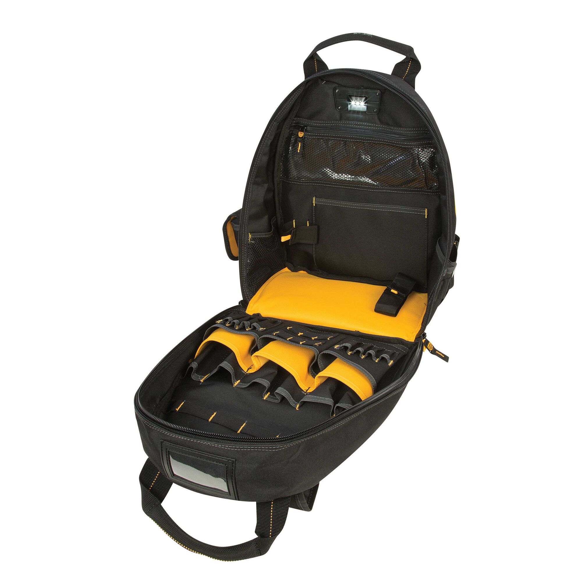Pro 57 Pocket LED Light Lighted Tool Backpack Bag Carrier Padded DeWalt DGL523 
