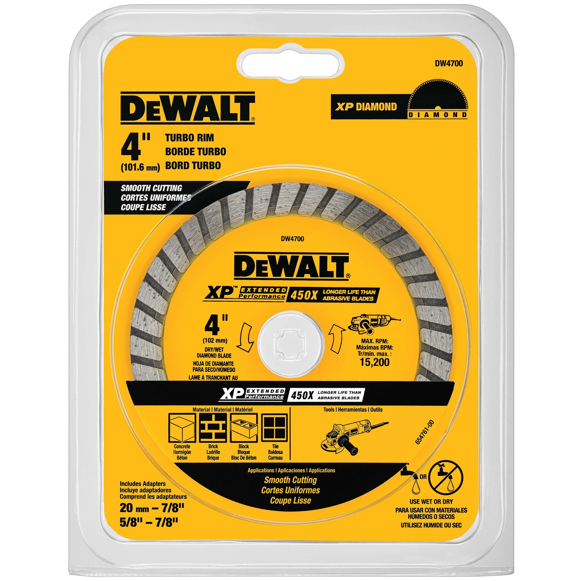 DEWALT DW4700 4" Dry or Wet Cutting Continuous Rim Diamond Saw Blade 7/8" Arbor 