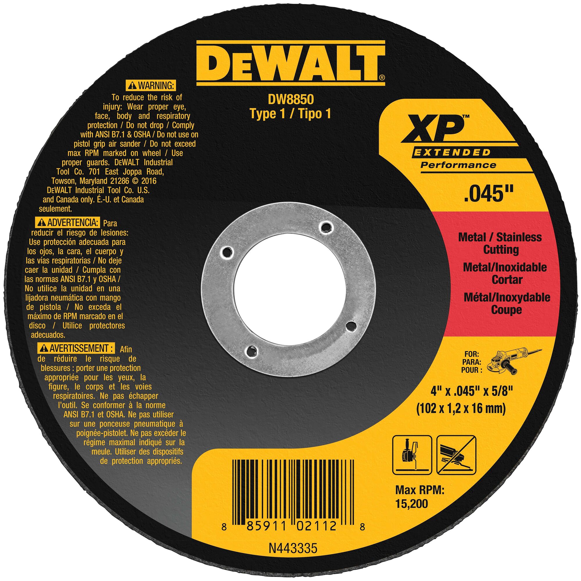 Dewalt Dw8805  4-1/2 In To 11 Xp Cutting And Notching W... X 3/32 In X 5/8 In 