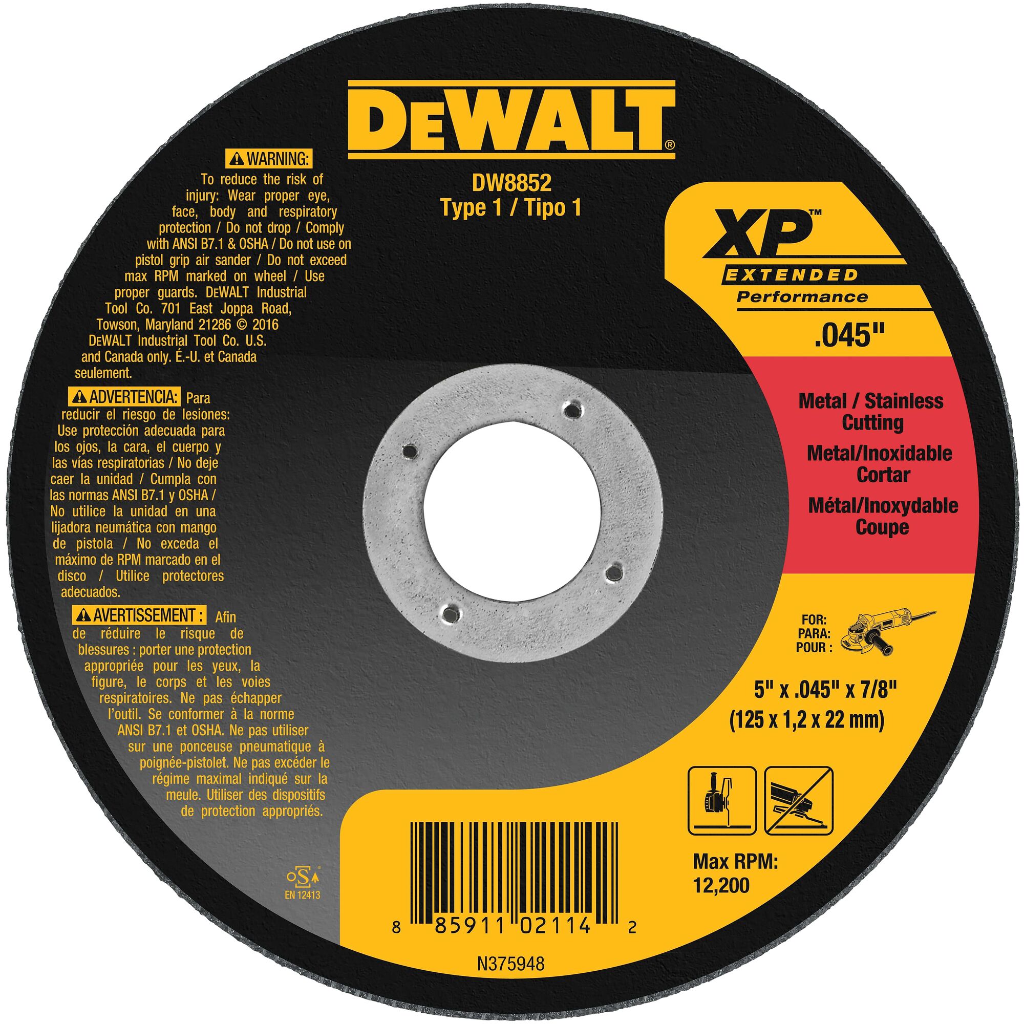 DEWALT DW8852 XP Cutoff Wheel 5-Inch X .045-Inch X 7/8-Inch 
