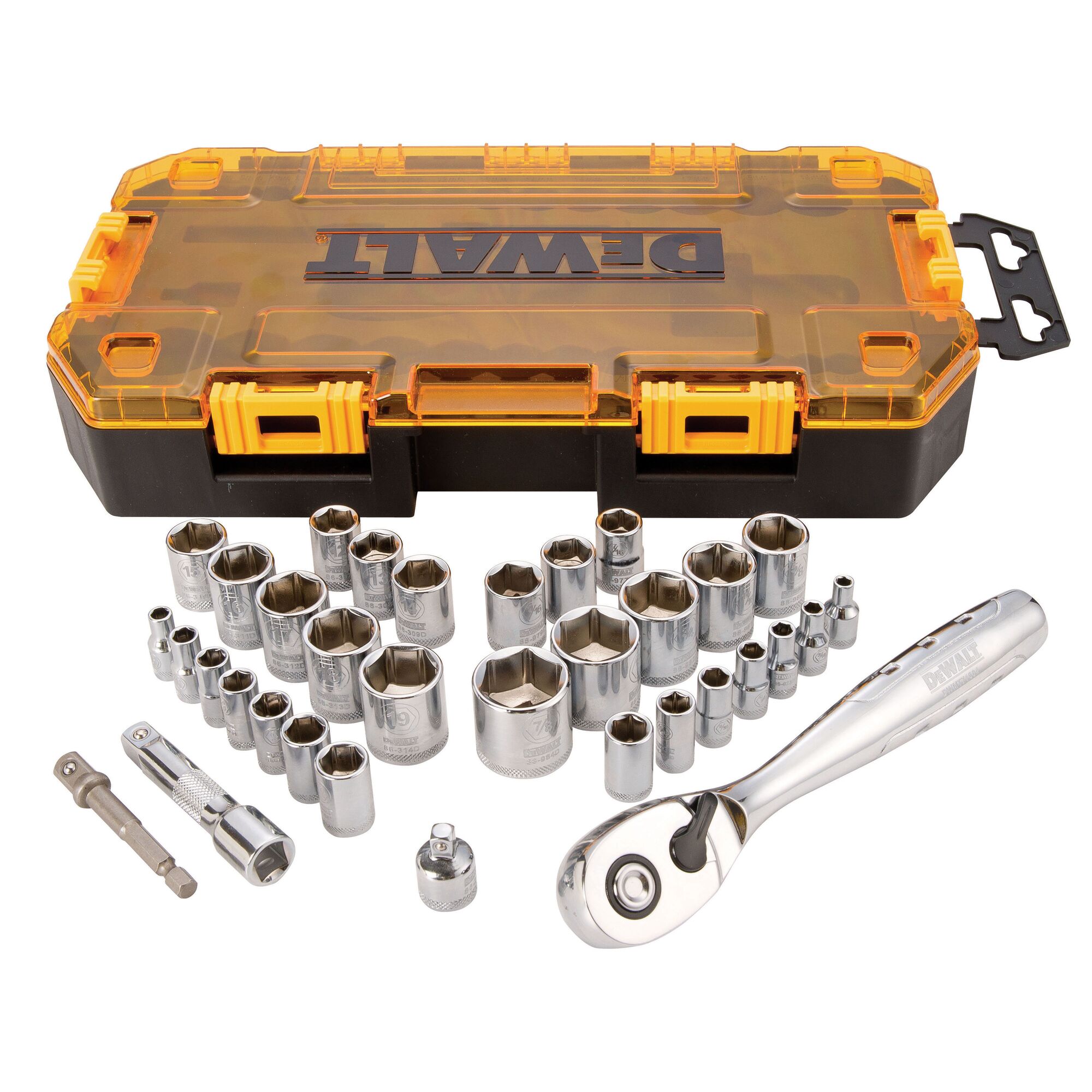 DEWALT Box Tool Kit Drive Socket Set 1/4 & 3/8 SAE/MM 34-Piece NEW DWMT73804 