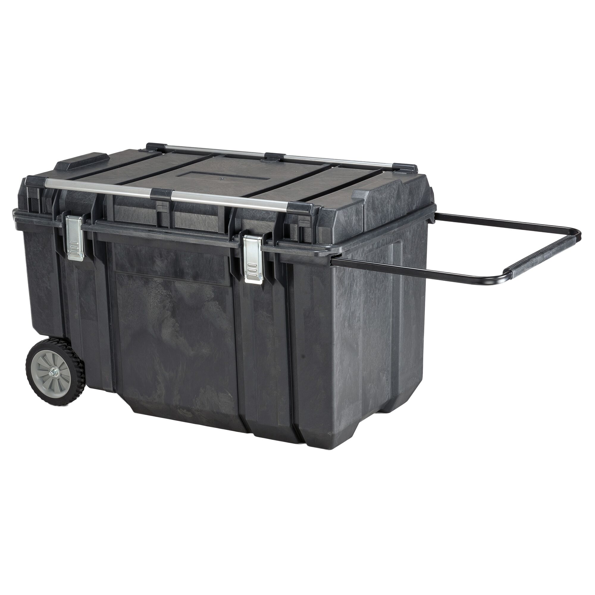 50 Gal Black Rolling Plastic Storage Tote with Pull Handle- Set of