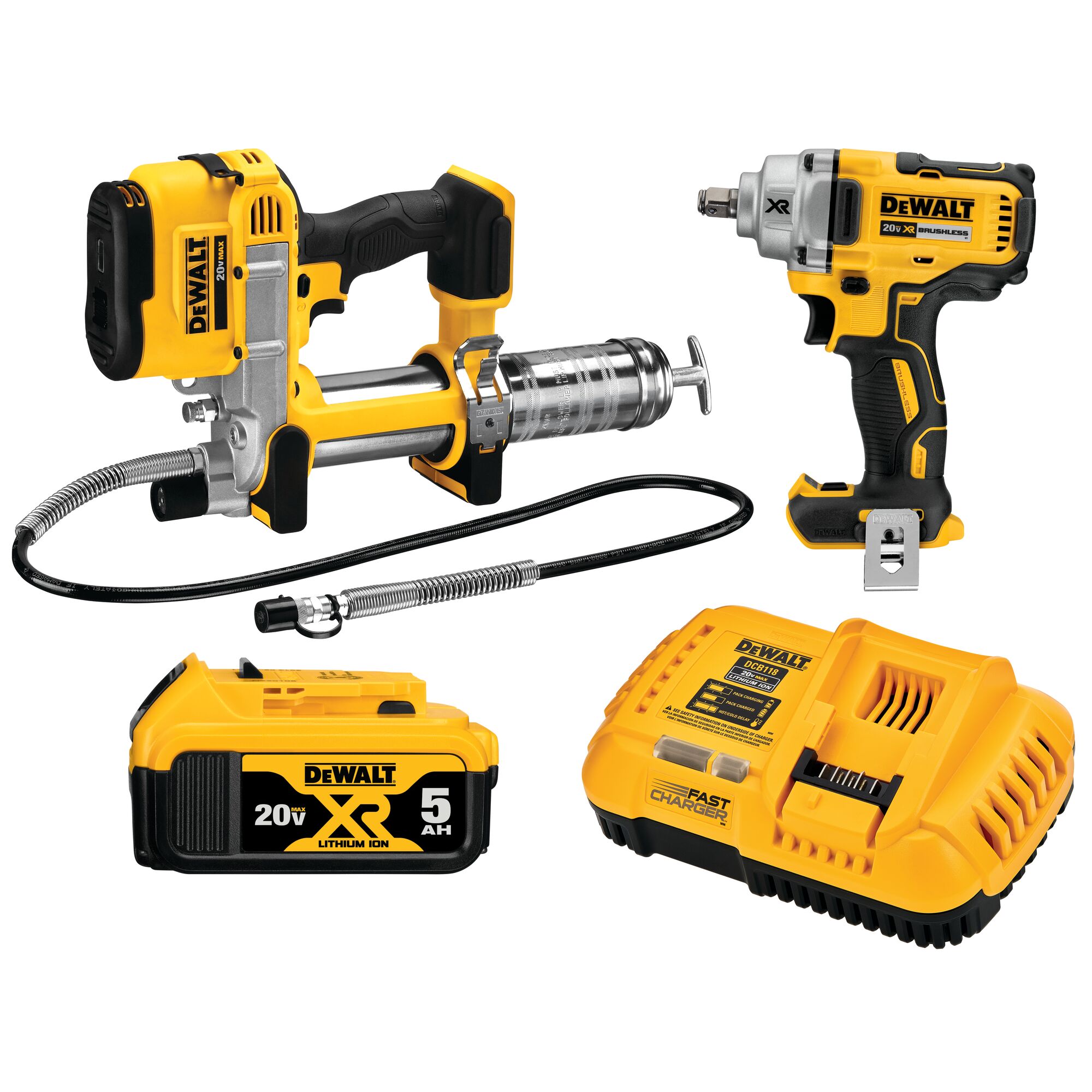 20V MAX XR 1 2 in. Mid Range Impact Wrench and Grease Gun Combo Kit DEWALT