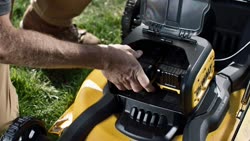 Video Landscaper using all main features of DEWALT next generation of mowers including; autosensing motor, LED dashboard, high efficiency deck, long runtime and narrow wheel design. 