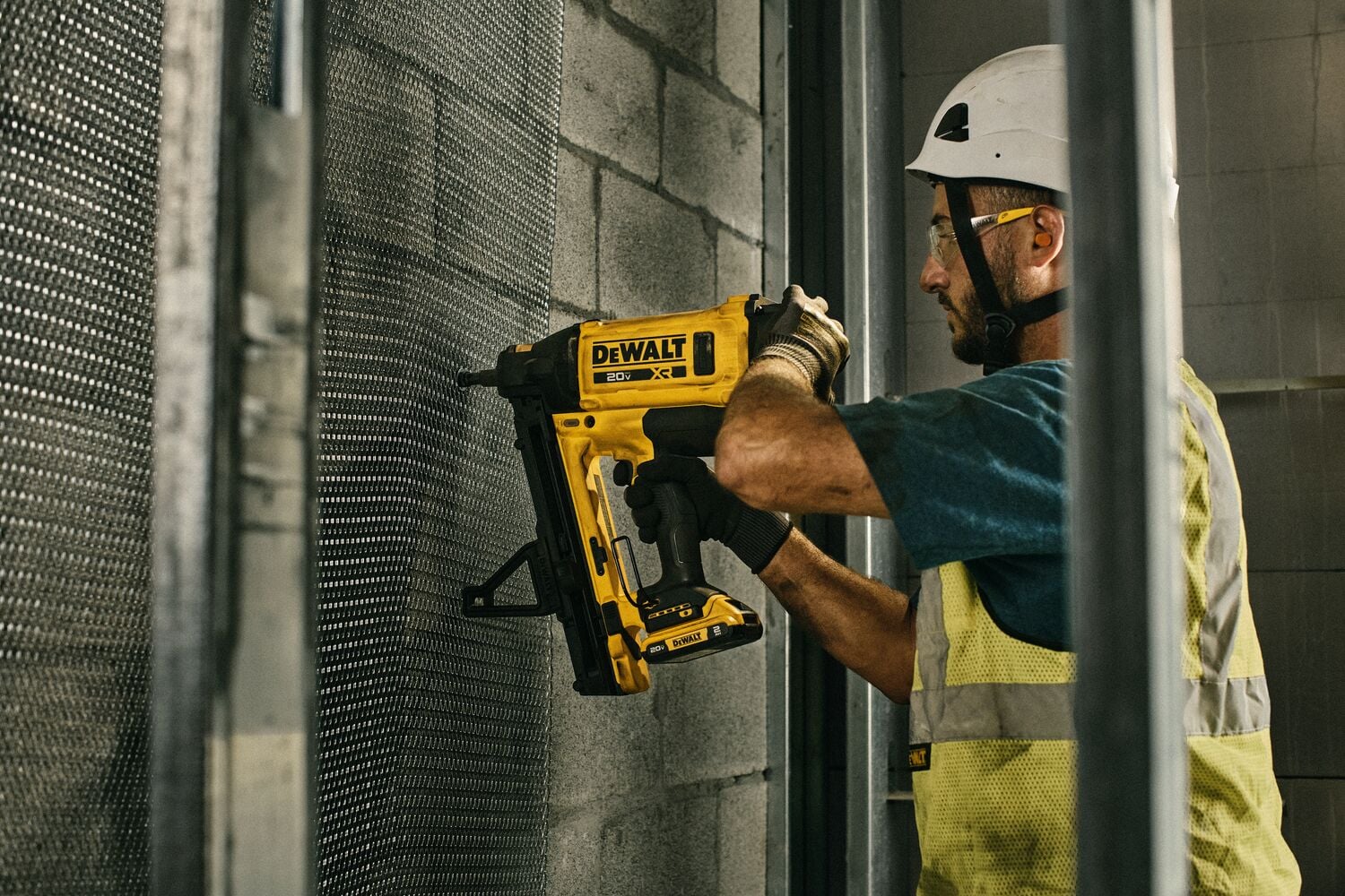DEWALT C6 Gas Nailer fastening lathing to wall. 