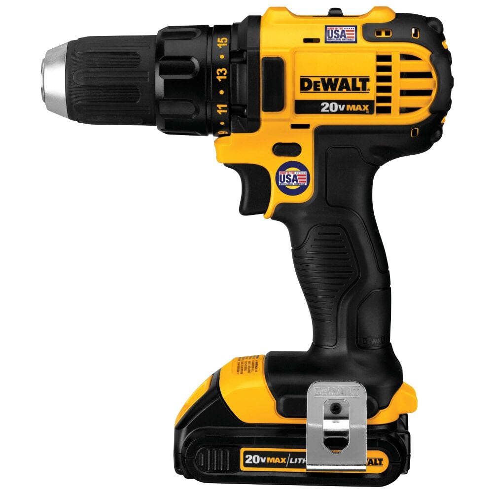 Profile of Lithium Ion  Compact drill driver with battery.