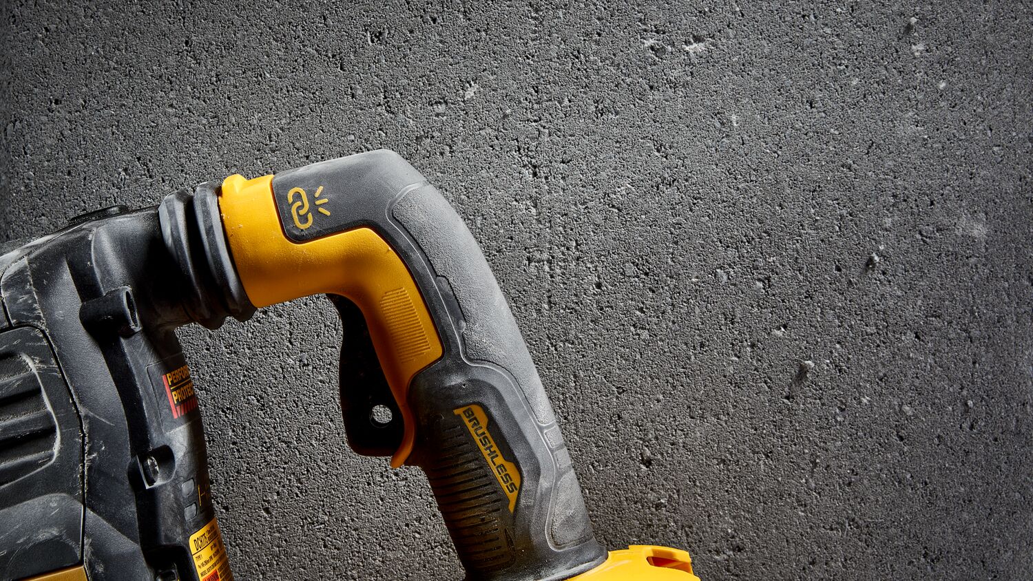 Shocks active vibration control feature of 60 volt 2 inch brushless cordless S D S combination rotary hammer kit.