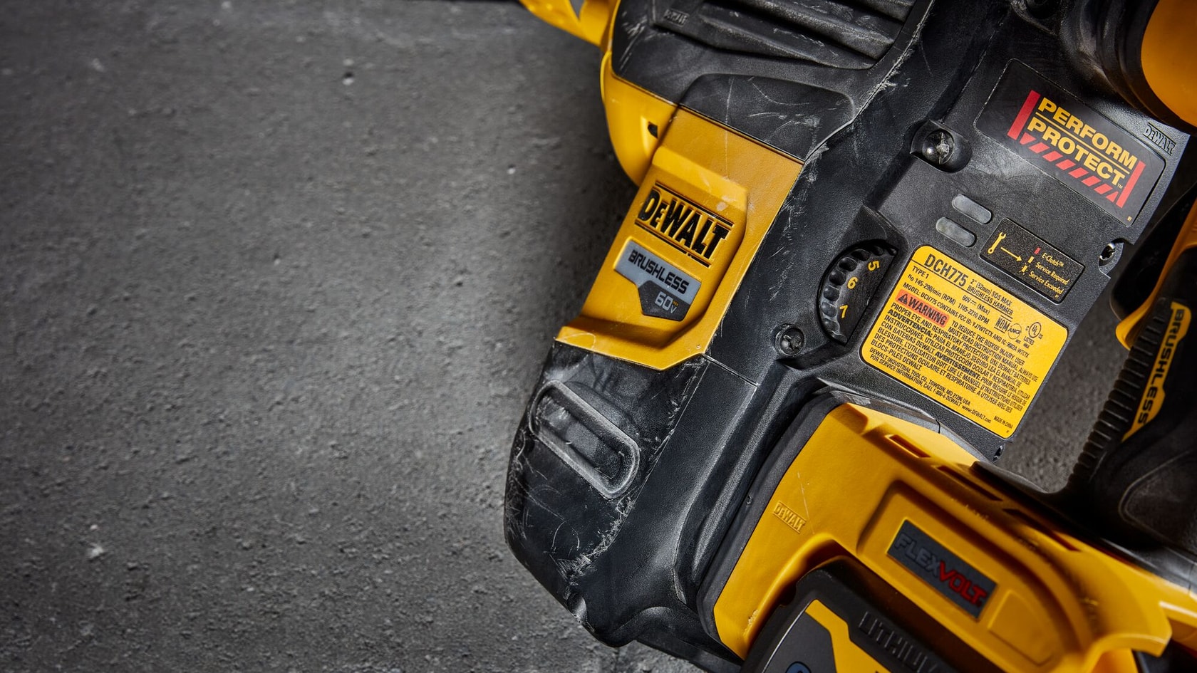 E clutch feature of 60 volt 2 inch brushless cordless S D S combination rotary hammer kit.