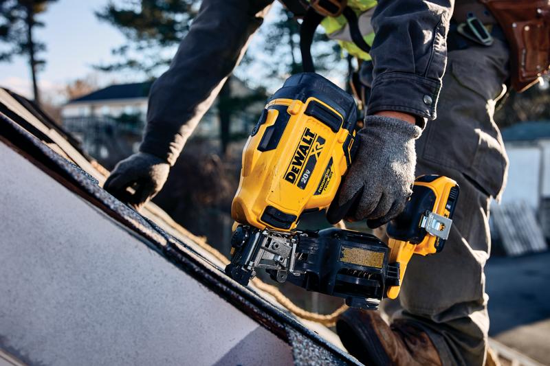 Cordless Coil Roofing Nailer in action on a roof