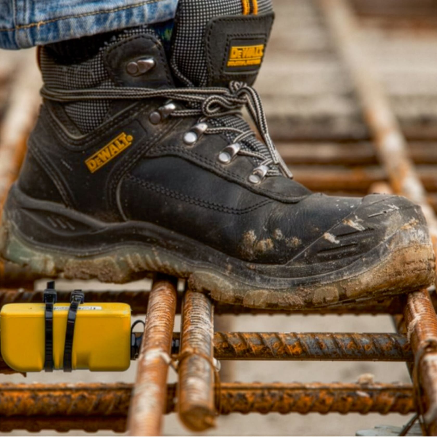 This is an image of a sensor with a DEWALT boot